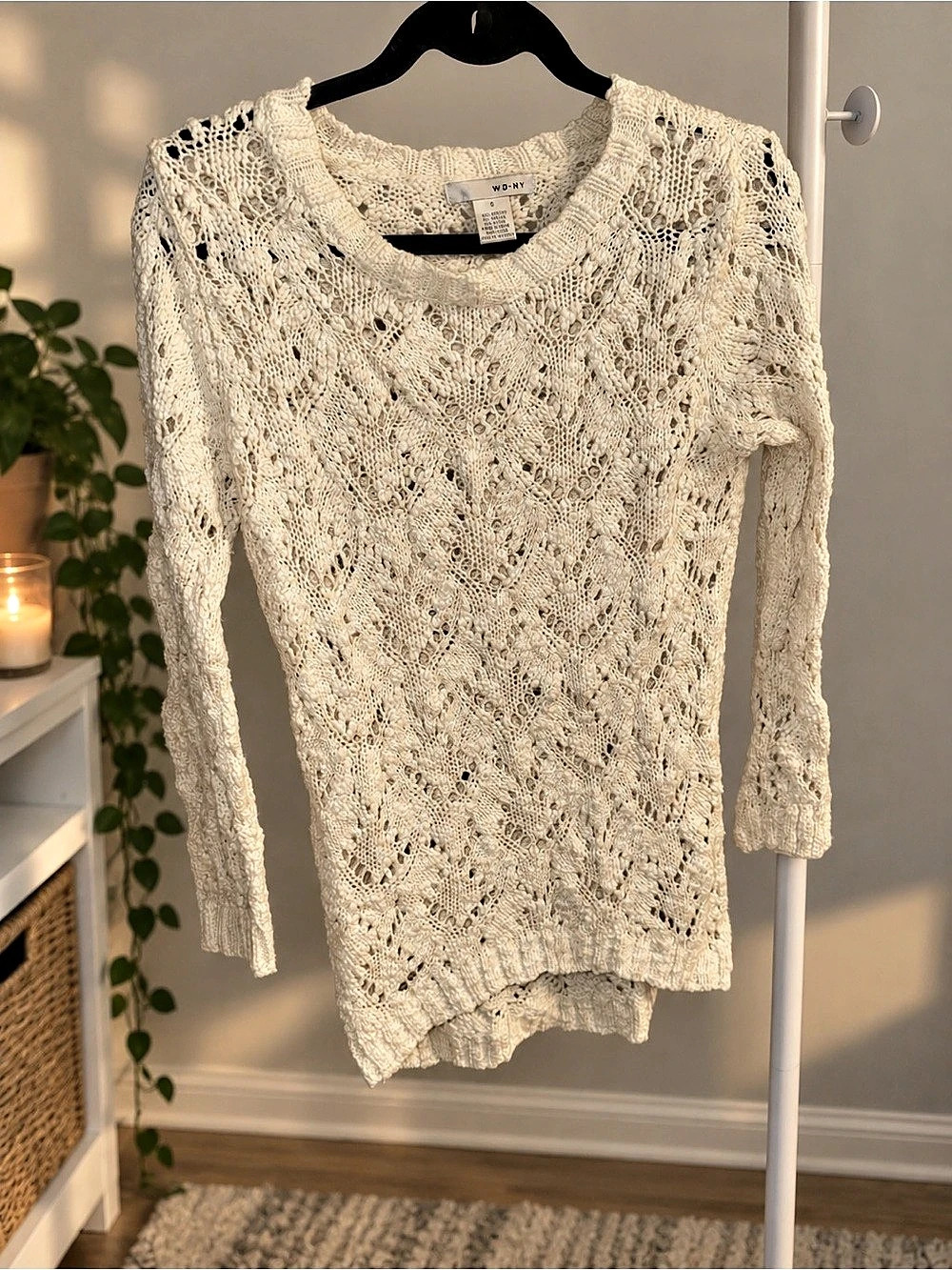 WD.NY Open Knit Crew Neck Sweater in Cream